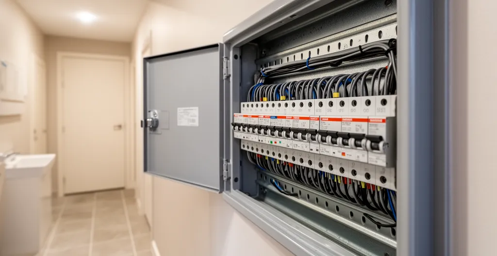 Tableau électrique moderne avec disjoncteurs et différentiel pour installation borne (norme NF C 15-100)